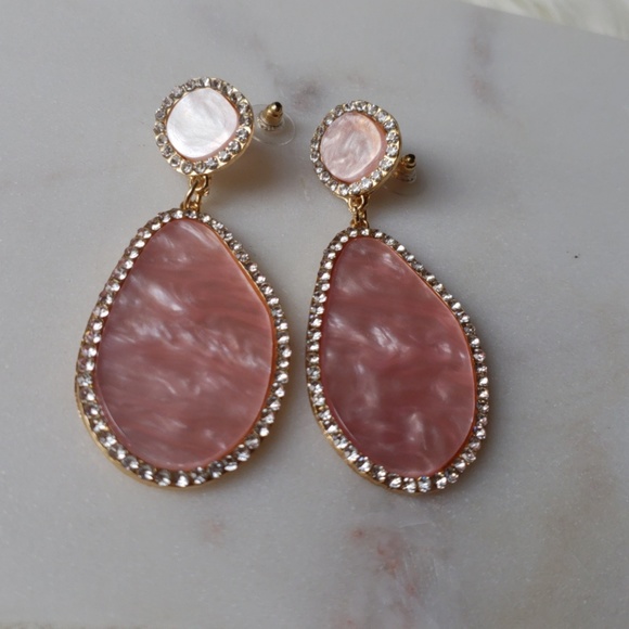 Pink Geometric Rhinestone Drop Earrings - Picture 4 of 5